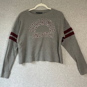 Abercrombie & Fitch Cropped Waffle Knit Top Gray Varsity Stripe